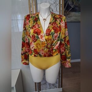 Floral Wrap Bodysuit Top
